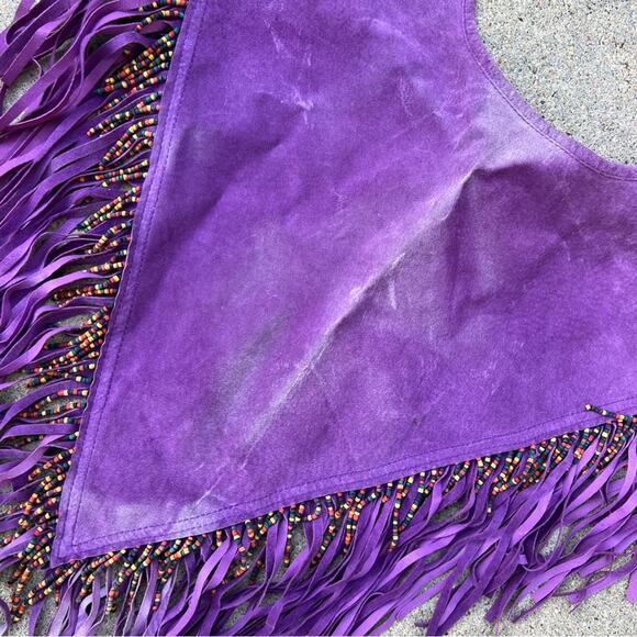 Vintage Purple Leathercraft Process of America Suede Fringe Beaded Shawl Cape - Picture 4 of 9